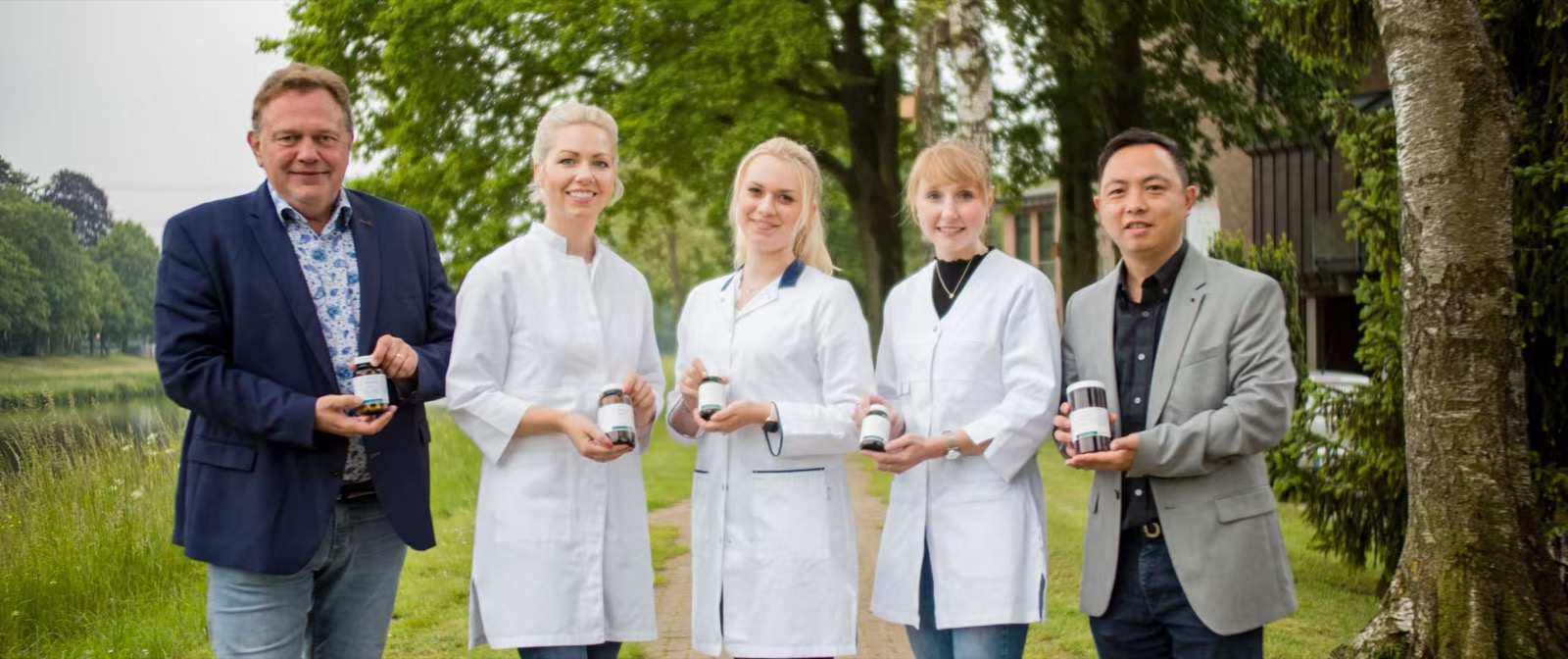 F.L.Y team presenting healthcare products outdoors